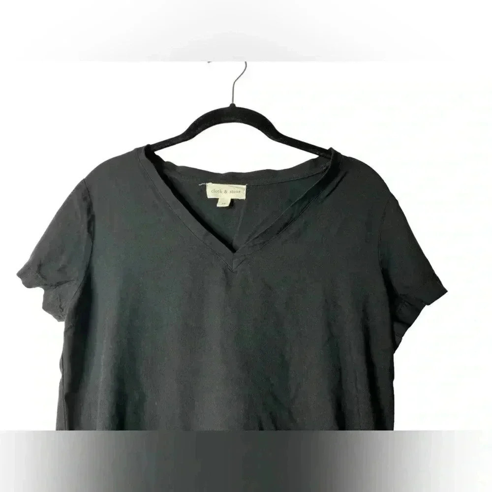 Anthropologie Cloth & Stone Vneck T-shirt Dress Hi Low Size M Black Goth Emo - Picture 6 of 11